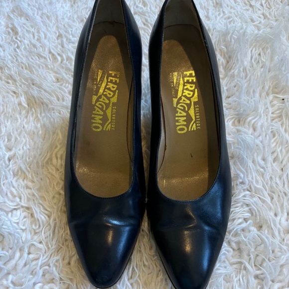 Salvatore Ferragamo Shoes - Salvatore Ferragamo Navy Blue Heels - Size 7.5B
